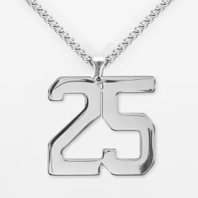 25 Number Pendant with Chain Kids Necklace - Stainless Steel