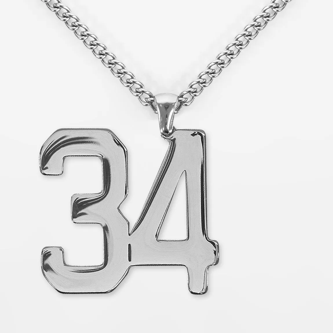 34 Number Pendant with Chain Kids Necklace - Stainless Steel