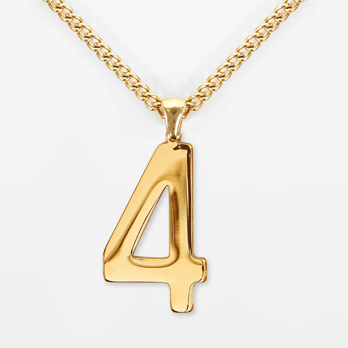 4 Number Pendant with Chain Necklace - Gold Plated Stainless Steel