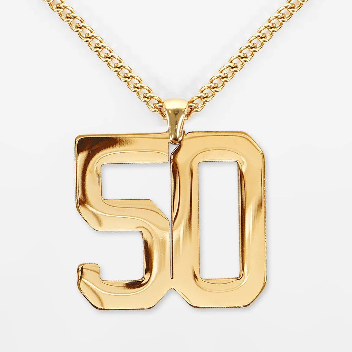 50 Number Pendant with Chain Kids Necklace - Gold Plated Stainless Steel