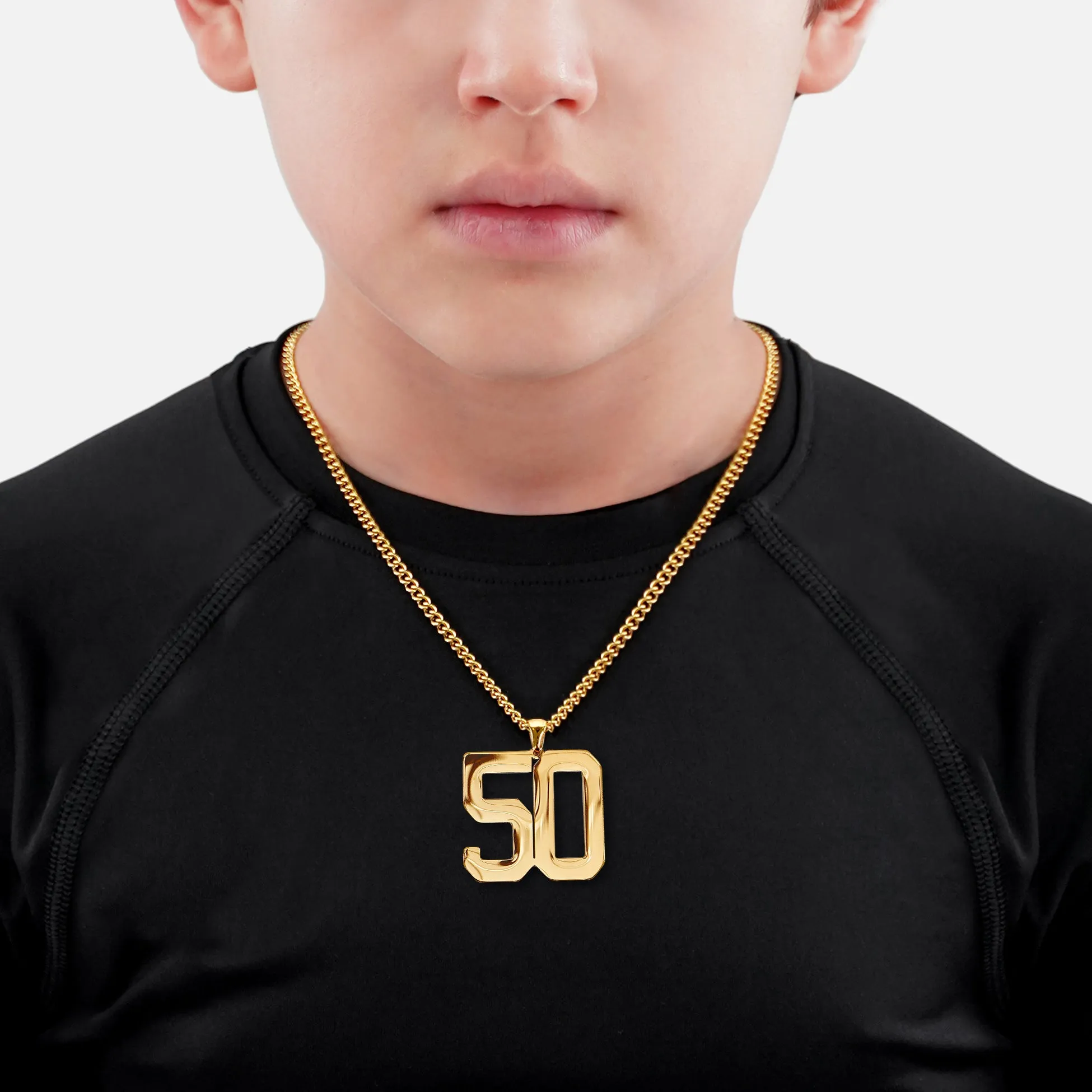 50 Number Pendant with Chain Kids Necklace - Gold Plated Stainless Steel