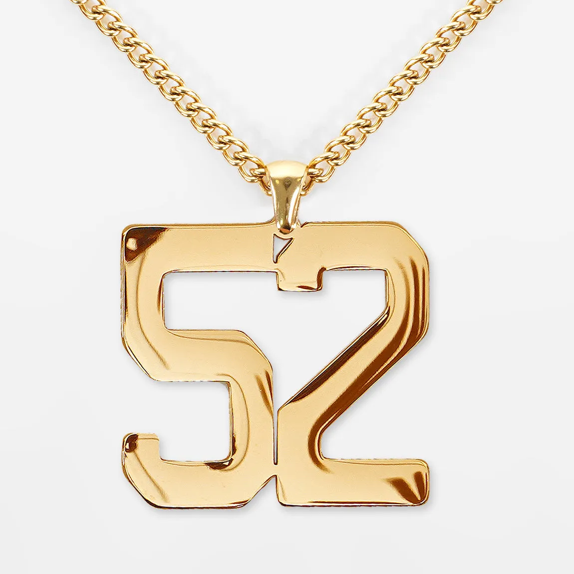 52 Number Pendant with Chain Kids Necklace - Gold Plated Stainless Steel