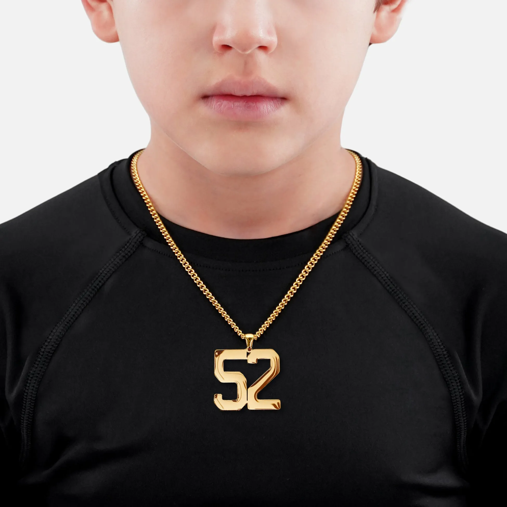 52 Number Pendant with Chain Kids Necklace - Gold Plated Stainless Steel