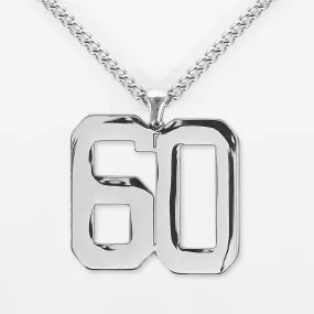 60 Number Pendant with Chain Kids Necklace - Stainless Steel