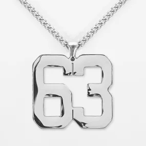 63 Number Pendant with Chain Kids Necklace - Stainless Steel