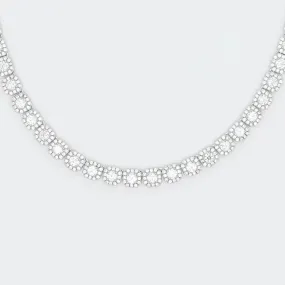 Clustered Tennis Necklace in White Gold